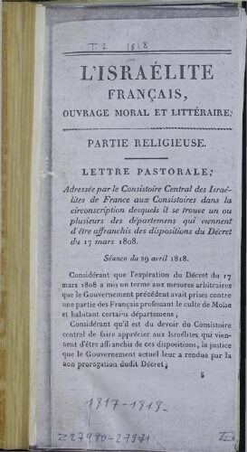 L’Israélite Français (1818 vol.2 N°8)